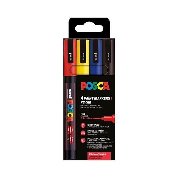 ROTULADORES POSCA (PACK 4 UDS) PC-3M BASE  AGUA 0,9-1,3mm COLORES SURTIDOS REF. 302422313
