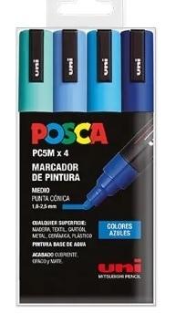 ROTULADORES POSCA (PACK 4 UDS) PC-5M BASE AGUA 1,8- 2,5mm COLORES SURTIDOS AZULES REF. 182634855