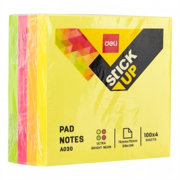 NOTAS ADHESIVAS 76x76 (4x100H) COLORES NEON DELI REF. EA03003