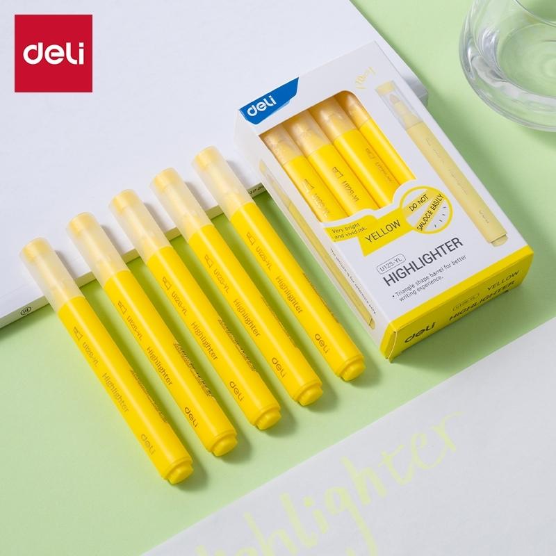ROTULADOR FLUORESCENTE AMARILLO DELI TRIANGULAR PUNTA BISELADA 1-4mm REF.EU12S-YL
