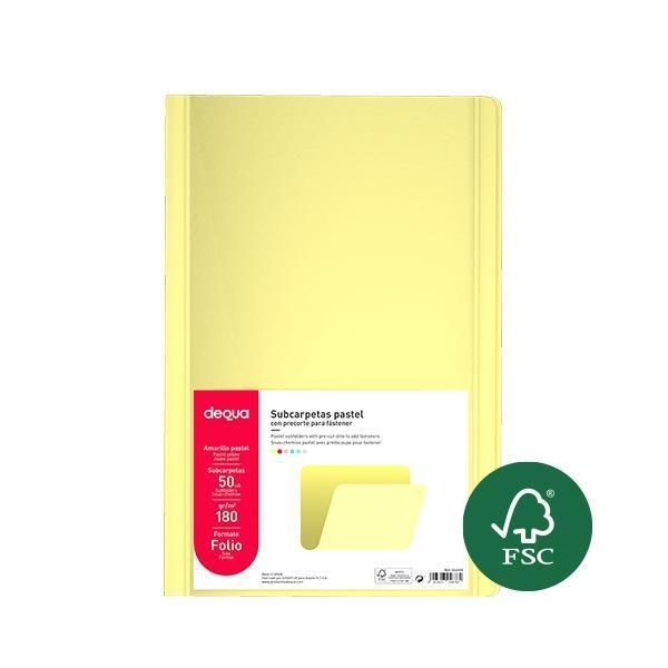 SUBCARPETAS FOLIO 180gr. (50u.) AMARILLO PASTEL DEQUA R.00087360