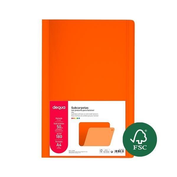 SUBCARPETAS DIN A4 180gr. (50u.) NARANJA VIVO DEQUA R.00087452