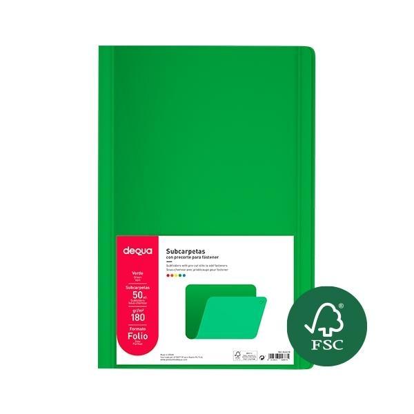 SUBCARPETAS FOLIO 180gr. (50u.) VERDE VIVO DEQUA  R.00087520