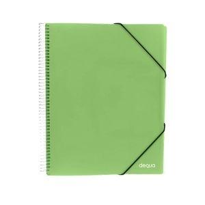 CARPETA FUNDAS A4 (20) C/ESPIRAL Y GOMAS Y SOBRE A4 VERDE DEQUA R.780356