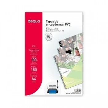 TAPAS ENCUADERNAR DIN A4 (100u.) PVC 180 MICRAS TRANSPARENTE DEQUA R.780448