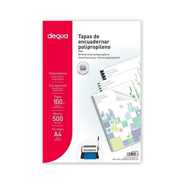 TAPAS ENCUADERNAR DIN A4 (100u.) PP 500 MICRAS TRANSPARENTE DEQUA R.780451