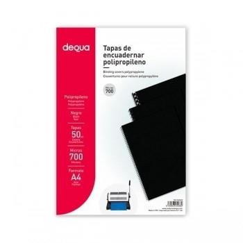 TAPAS ENCUADERNAR DIN A4 (50u.) PP 700 MICRAS NEGRO DEQUA R.780452