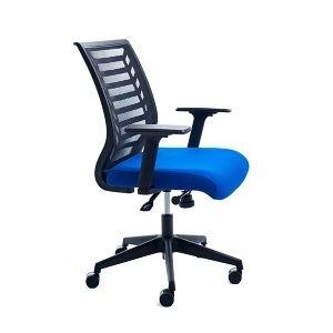 SILLA BELANOVA C/BRAZOS REGULABLES RESPALDO MALLA NEGRO ASIENTO TAPIZADO 1 AZUL ROCADA R.907-3