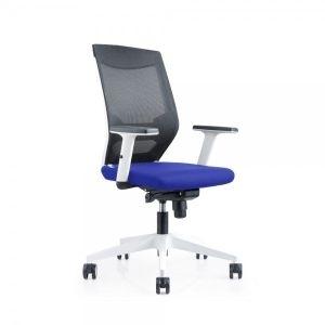 SILLA LUMAWAY BOSE BLANCA C/BRAZOS RESPALDO MALLA NEGRA ASIENTO TAPIZADO AZUL R.908W-3
